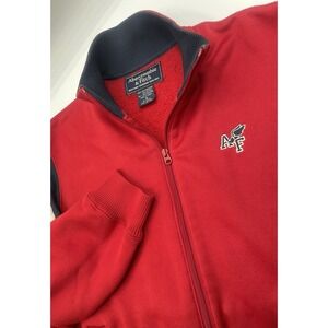 Vintage 90s Abercrombie‎ & Fitch Red Track Varsity Jacket M Fleece Lined Ringer